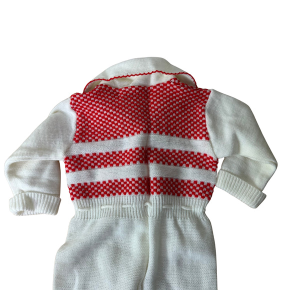 Vintage Baby Knit Coverall White Red Romper Footed Acrylic Japan 1970s Infant - Picture 4 of 5